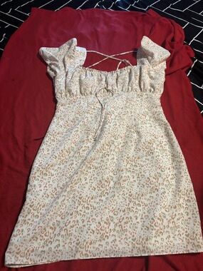 Sage Cream Mini Dress with Blush Leopard Print